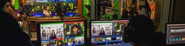 Students produce live TV in the TV studio at Spanish Springs High Schools. 